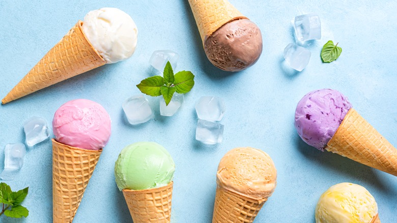 Different flavors of ice cream cones