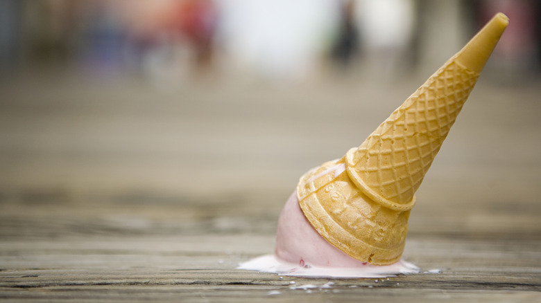 Ice cream cone fallen on the floor