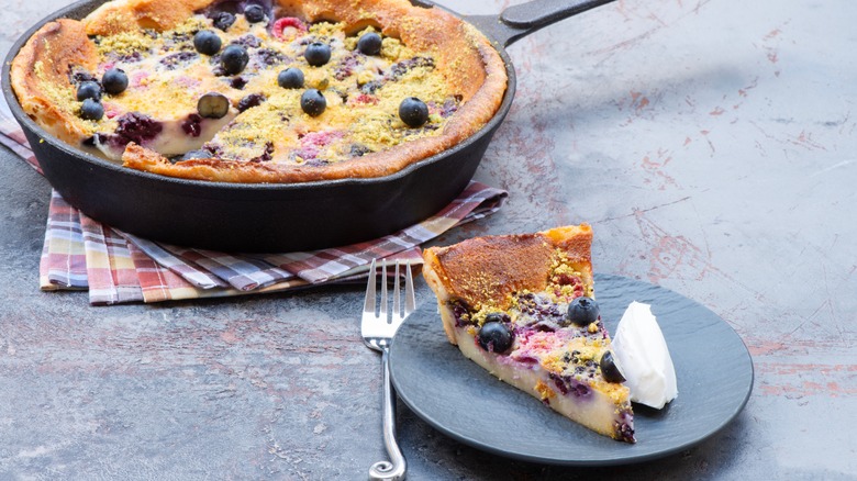 Berry clafoutis with ground pistachios