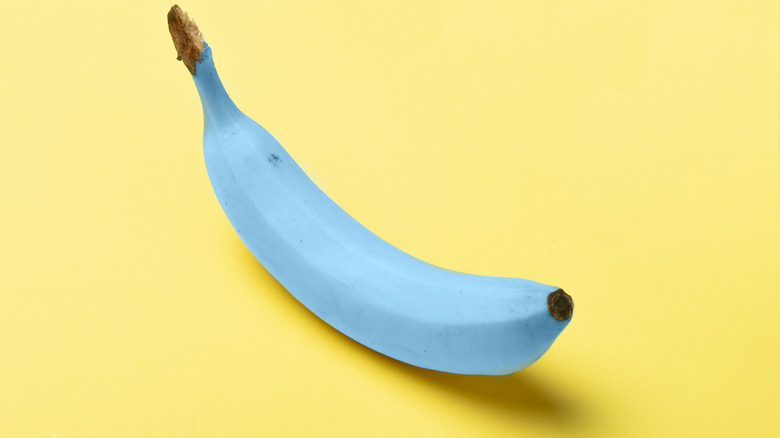 Blue banana against yellow background