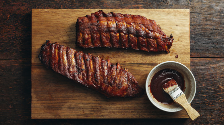 ribs with BBQ sauce in bowl