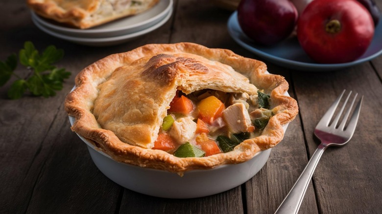 Chicken pot pie on a table