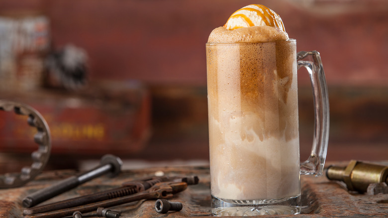 root beer float in pitcher