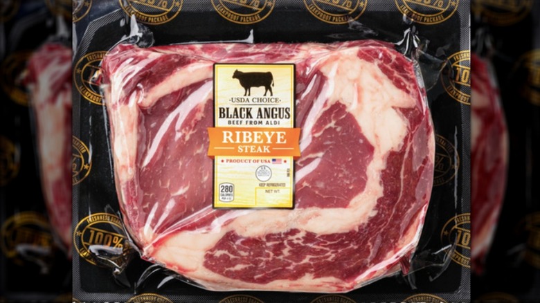 Black Angus Beef Choice Boneless Ribeye Steak package.