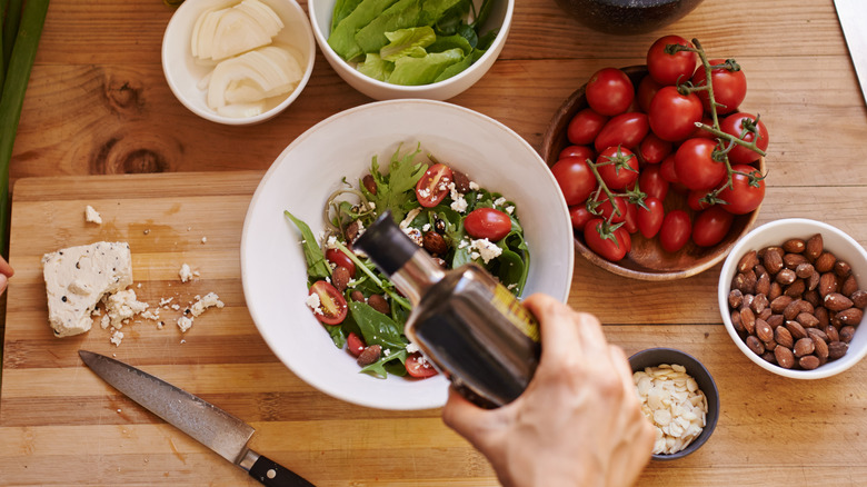 balsamic vinegar drizzled over salad