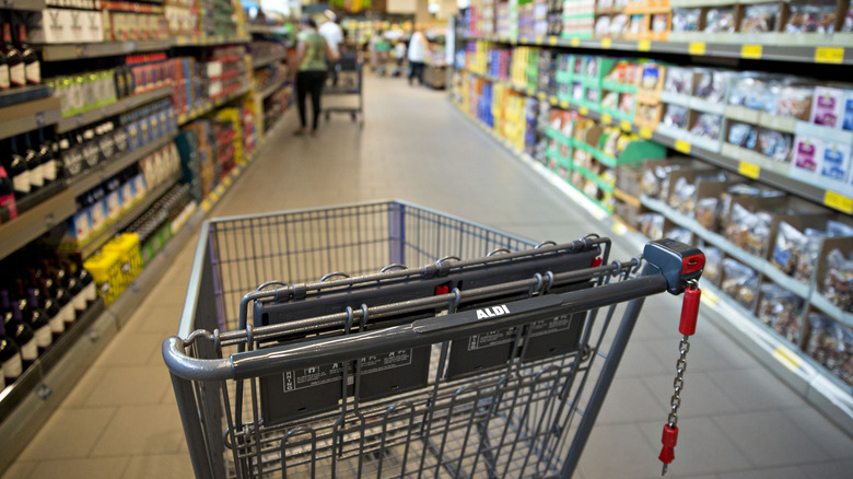 Aldi shopping cart in aisle