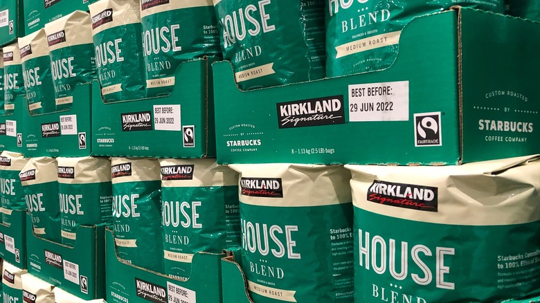 boxes of Kirkland Signature coffee