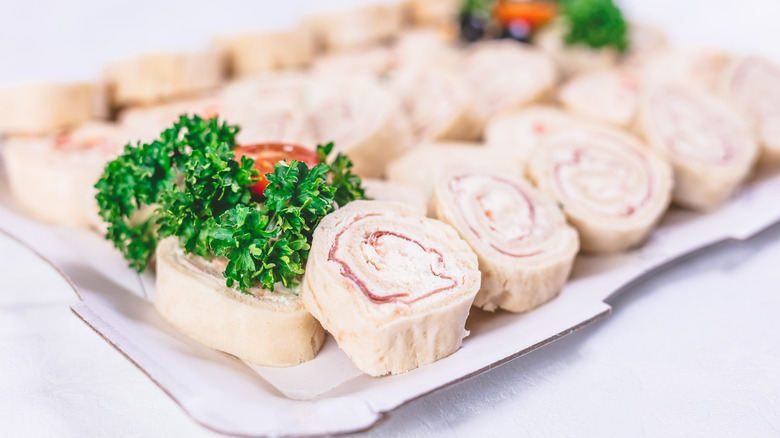 Platter of pinwheel sandwiches