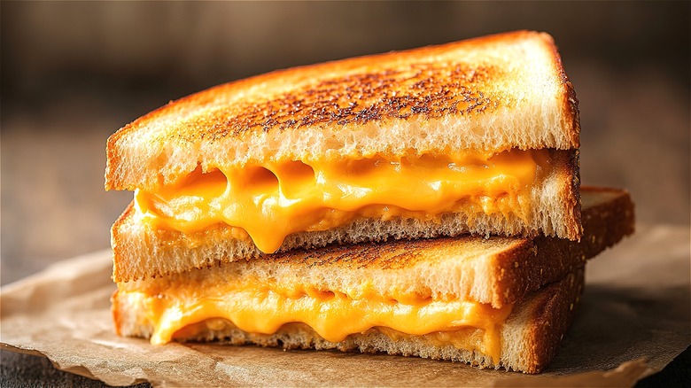 Stacked grilled cheese sandwich