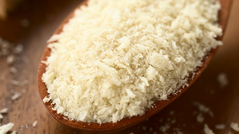 Panko breadcrumbs on a wooden spoon