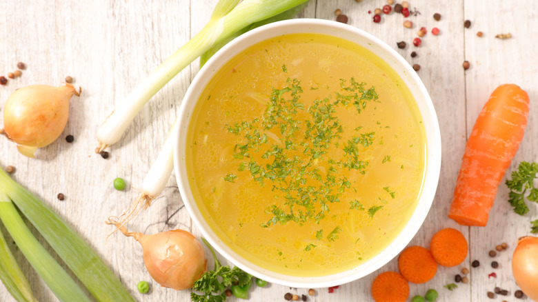 Vegetable stock in bowl