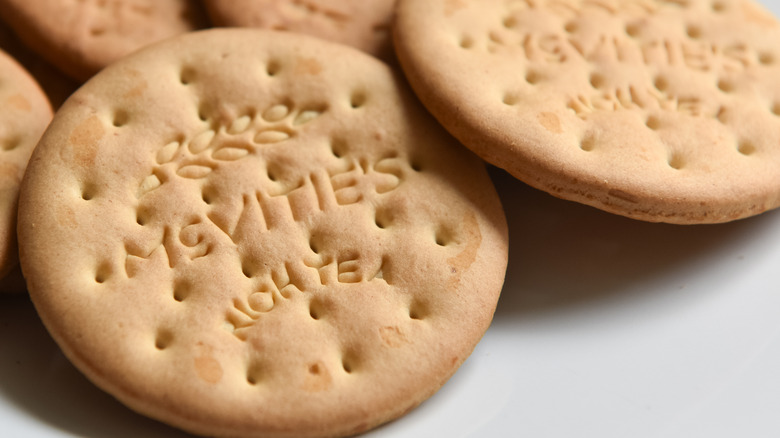 Close up of McVitie's rich tea biscuits