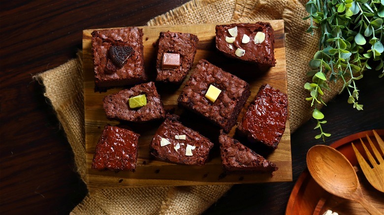 Brownie variations on wooden board 