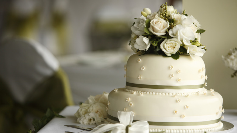 Wedding cake decorated with flowers