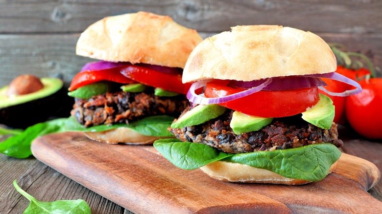 two black bean burgers