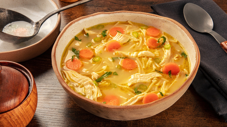 rustic chicken soup in bowl