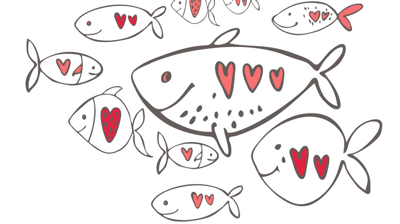 Cartoon fish with hearts