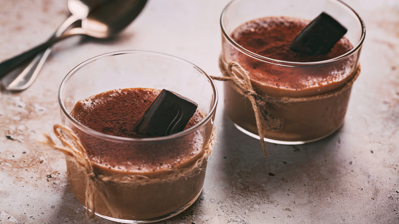 chocolate pudding in glass cup