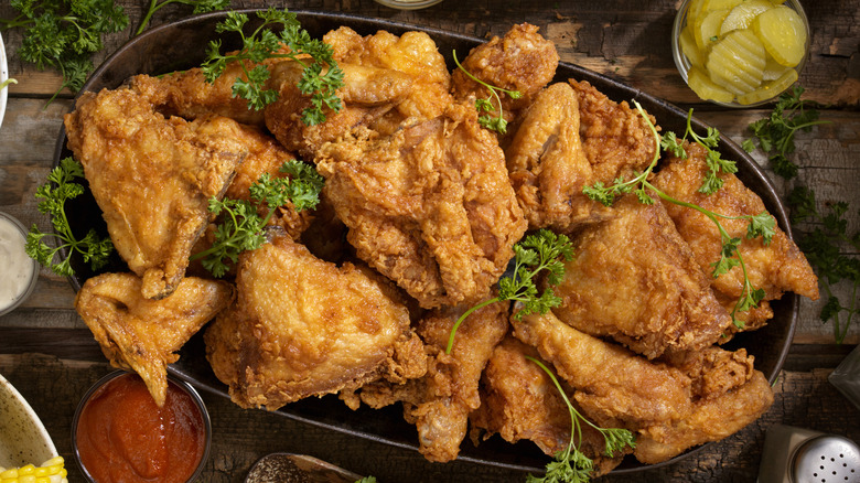 Large plate of fried chicken