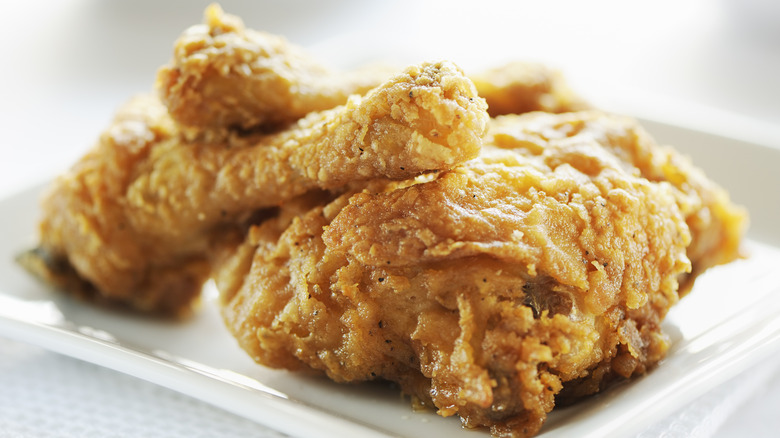 Fried chicken on white plate