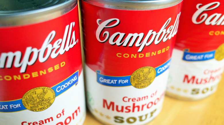 Cans of condensed cream of mushroom soup