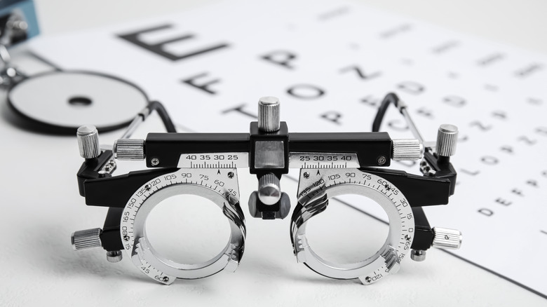 Eye exam chart and glasses