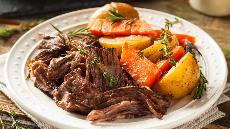 Pot roast with vegetables on a plate