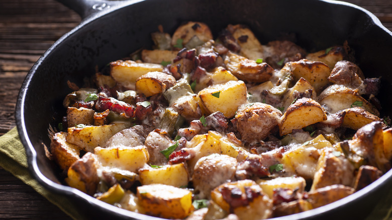 roasted potatoes in cast iron skillet