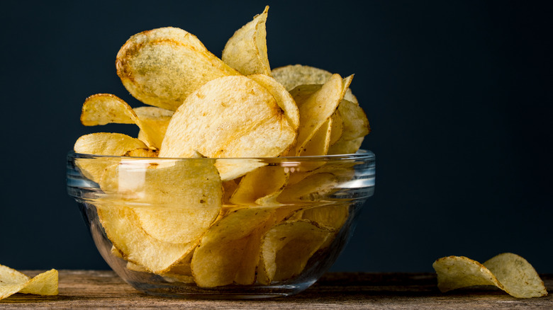 glass bowl of potato chips 