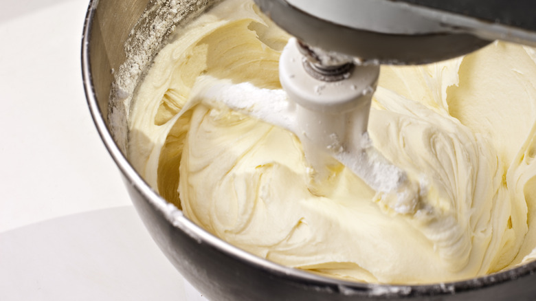 Cream cheese frosting in a stand mixer