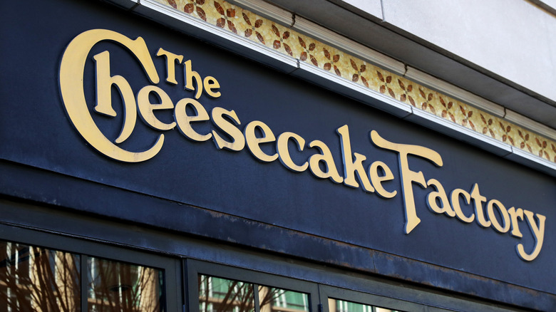 A sign for the Cheesecake Factory in Boston, Massachusetts