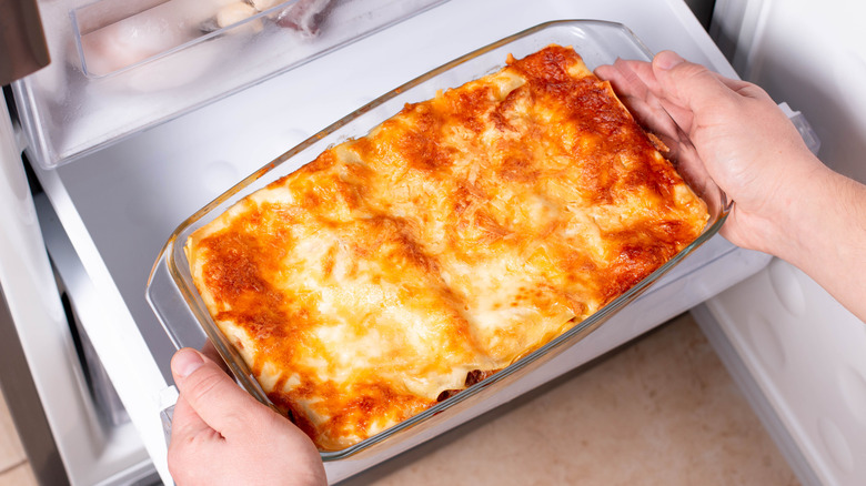 Lasagna in fridge