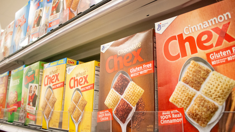 Chex cereal on a shelf