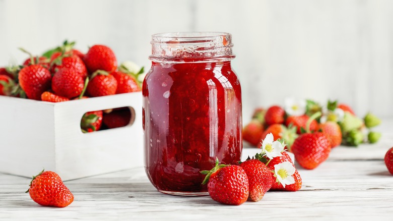 homemade strawberry jam jar