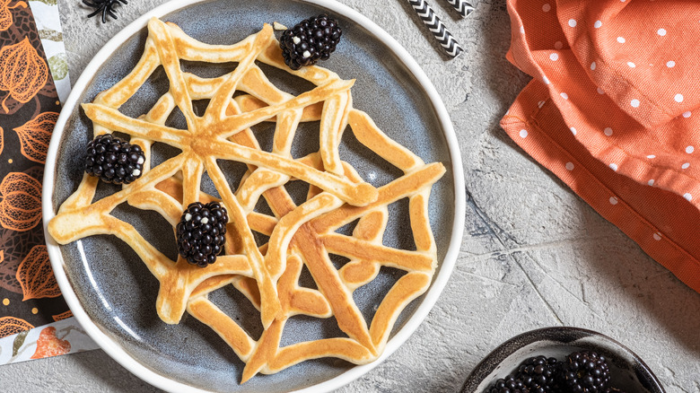 Pancake spider webs on a plate