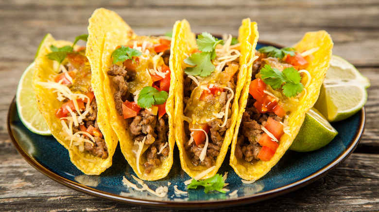 Plate of hard shell beef tacos