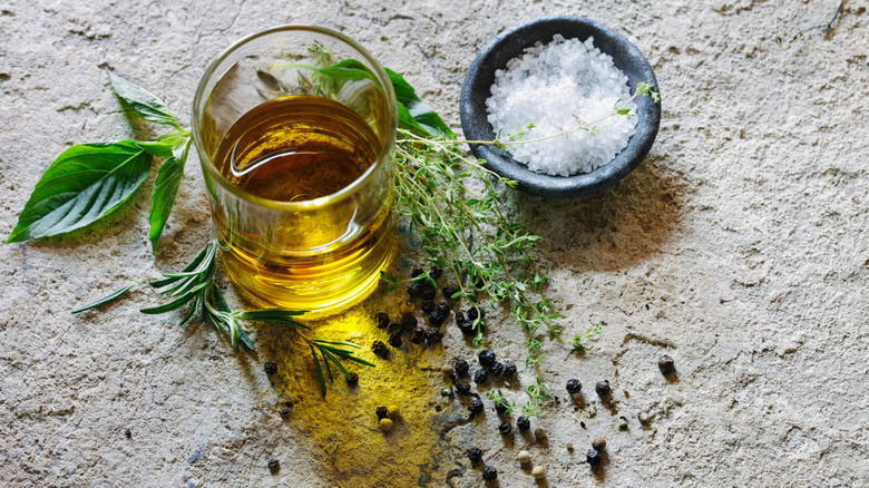 Olive oil, salt, and herbs