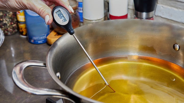 thermometer in deep fryer oil