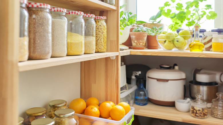 Pantry shelves with jars