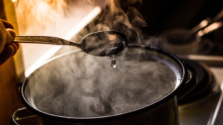 steam coming off pan