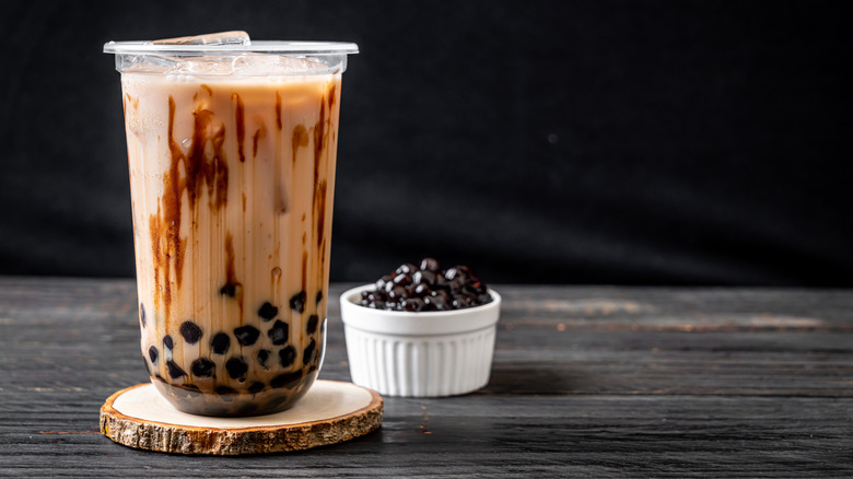 Brown sugar bubble tea on table