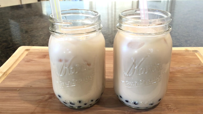 Two glasses of homemade chai boba