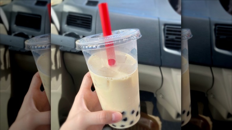 A bottle of jasmine bubble tea