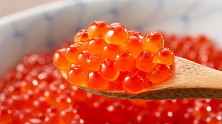 Orange fish roe on a spoon