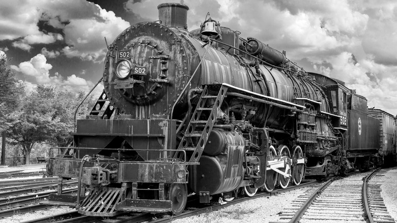 Black and white steam engine