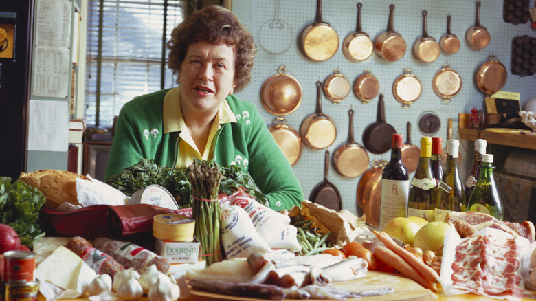 Julia Child at kitchen counter