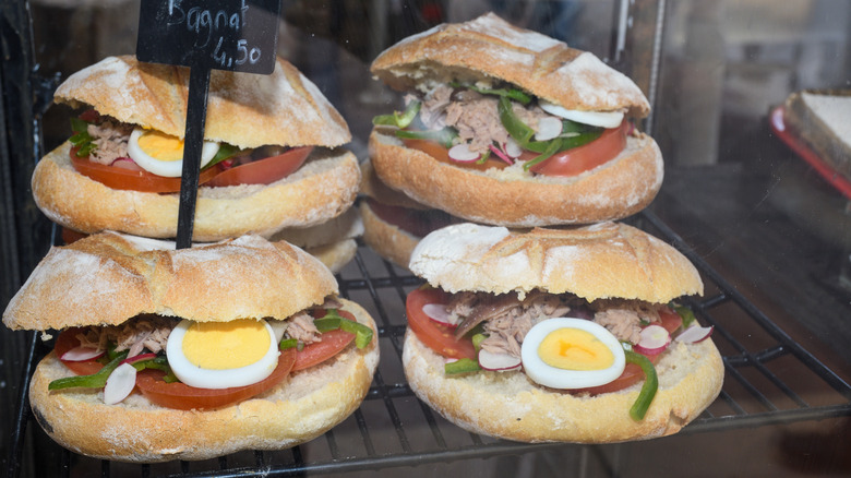 pan bagnat sandwiches on display