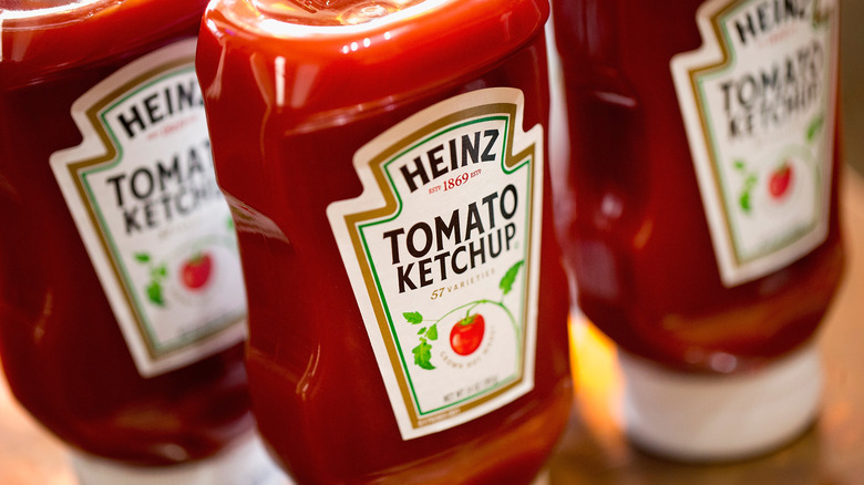 Bottles of Heinz tomato ketchup