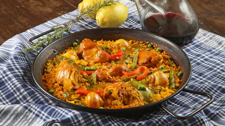 Paella pan on a blanket