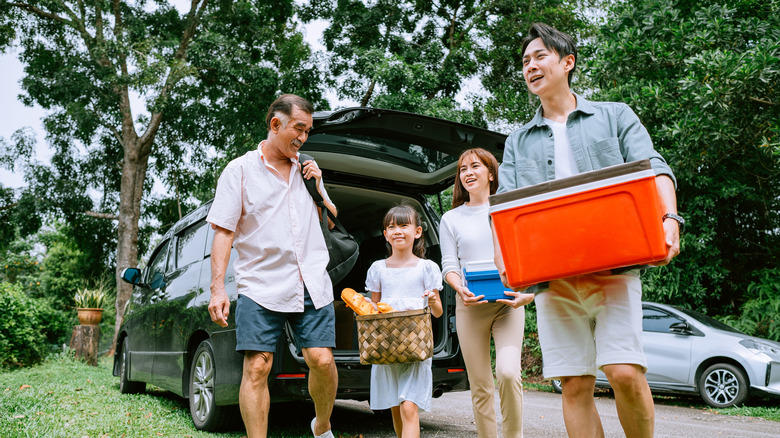 family with a cooler